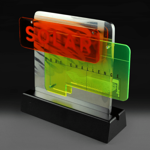 Solar Boat Challenge as Polished Aluminium and Laser Engraved Fluro Acrylic