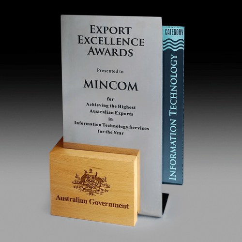 Stainless Steel and Solid Timber with Jade Acrylic Award Steelarc SA03