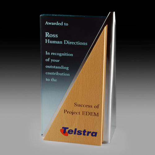 Stainless Steel and Solid Timber with Jade Acrylic Award Steelarc SA08
