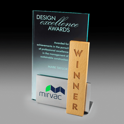 Stainless Steel and Solid Timber with Jade Acrylic Award Steelarc SA09