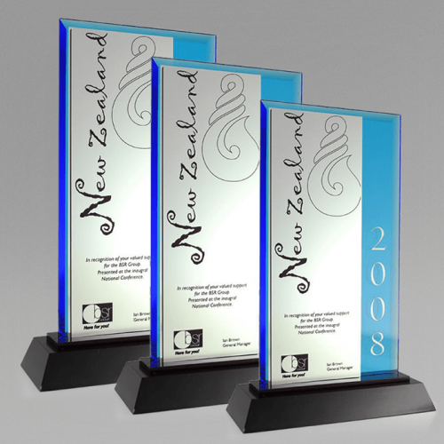 Sapphire Blue Tower Acrylic Award with Rosewood Timber Base SBTR