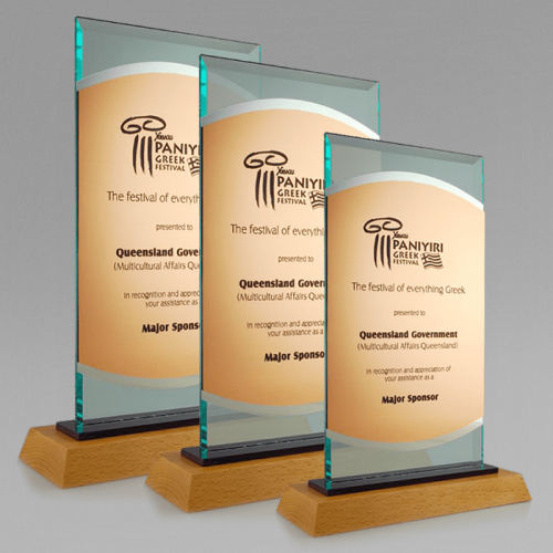 Sapphire Green Tower Acrylic Award with Solid Beech Timber Base SGTB