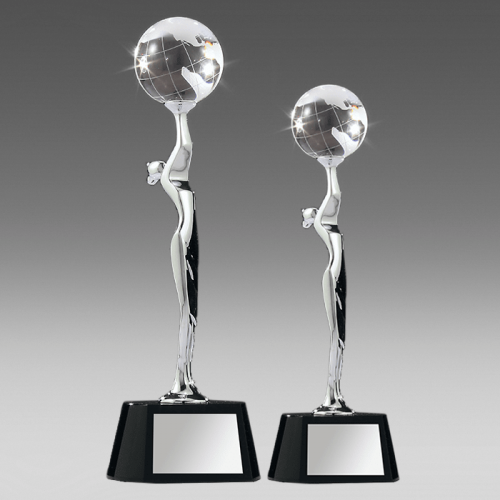 Crystal Globe with Chrome Celebration Figure YJ360